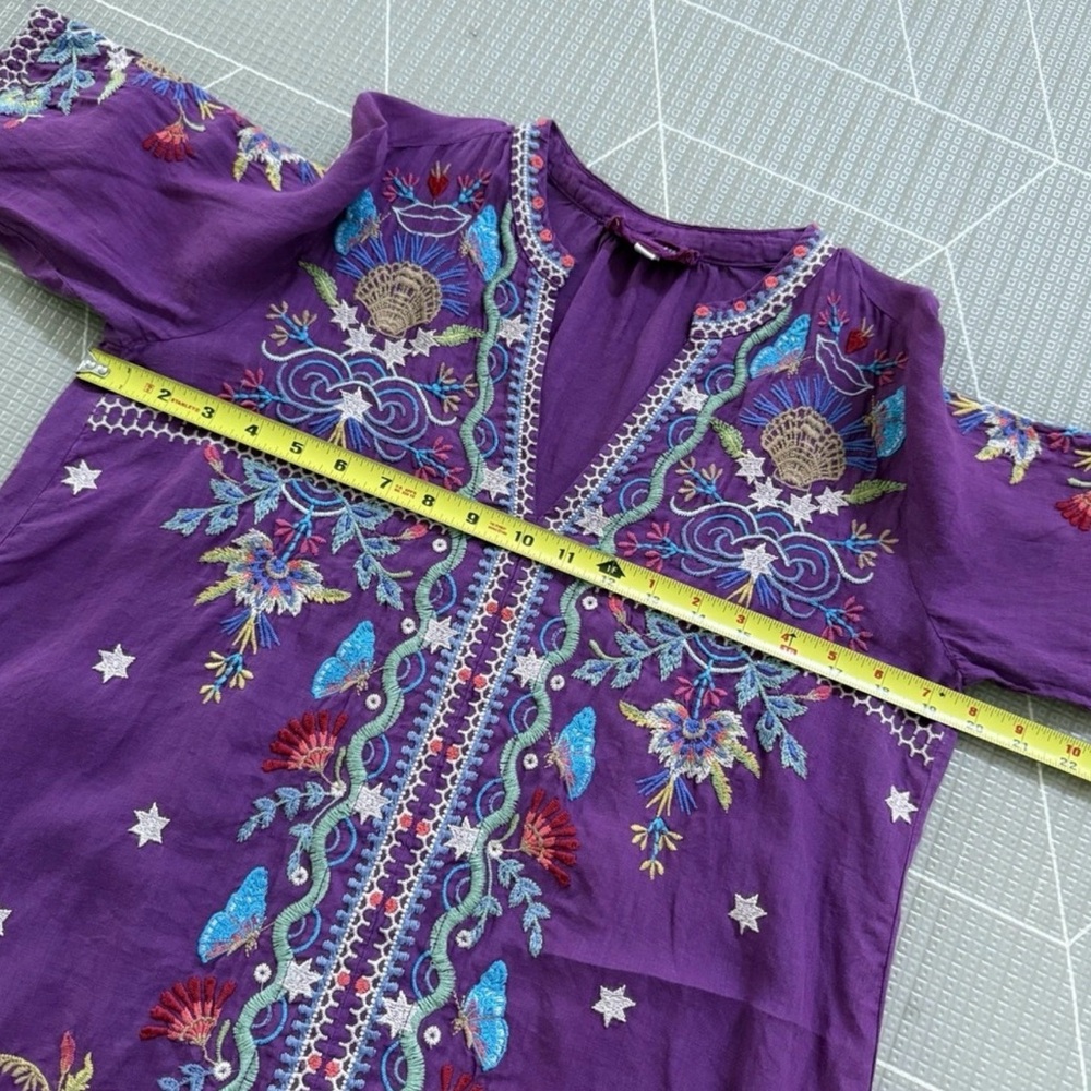 Johnny Was Arzella Purple Embroidered Tunic Top XS NWOT $225 Retail - Picture 4 of 12